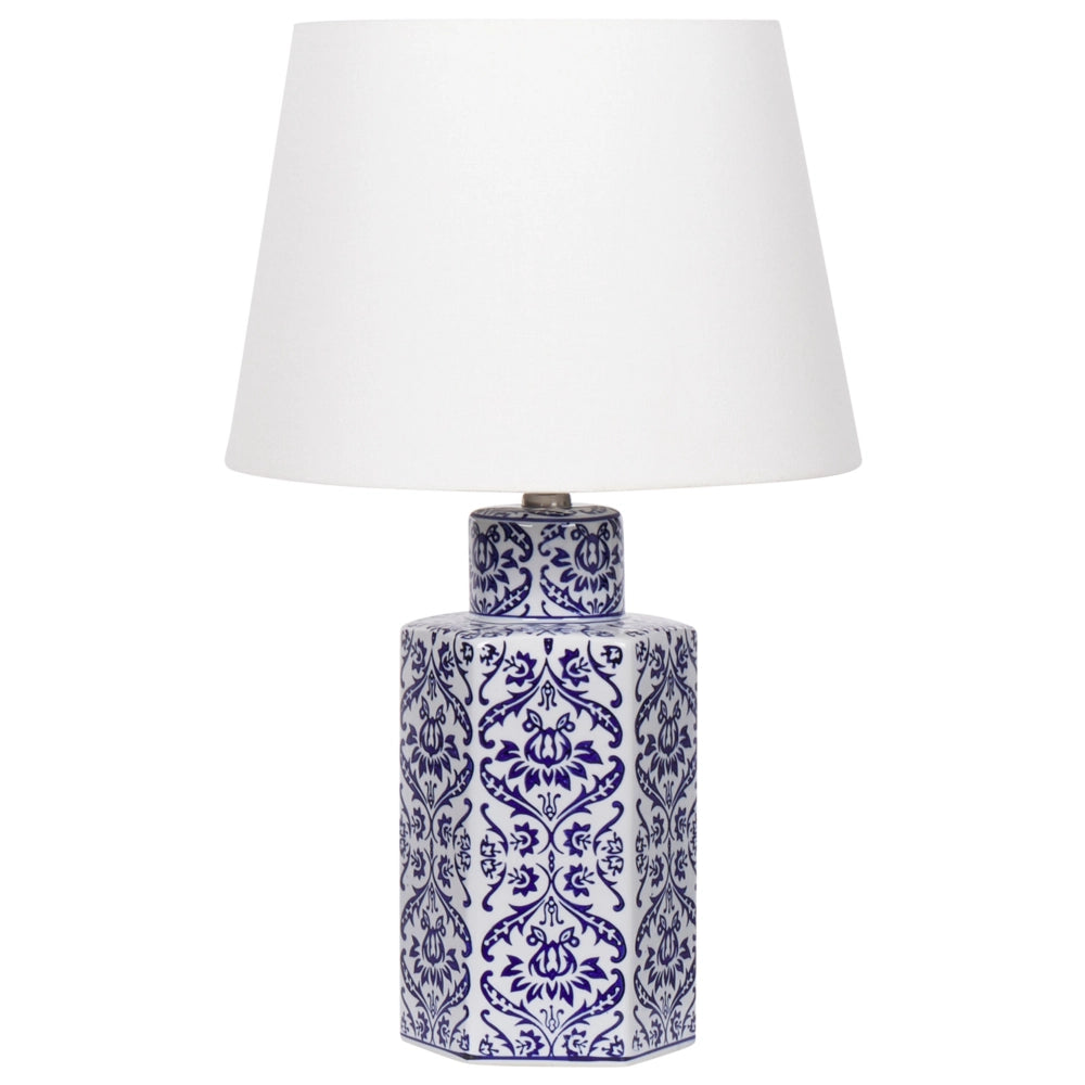 Lampada da tavolo classica con paralume in tessuto di lino base in porcellana bianco e blu 53 cm elegante retrò classico camera da letto soggiorno