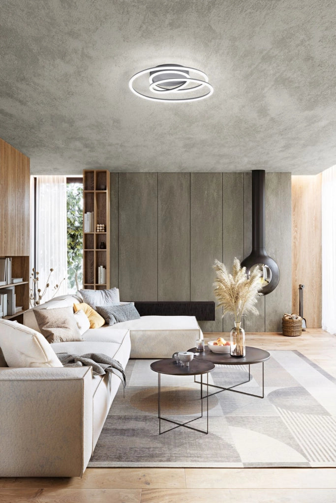 Plafoniera in alluminio colore grigio metalizzato Spira LED 63W 3000K 3600Lm dimmerabile