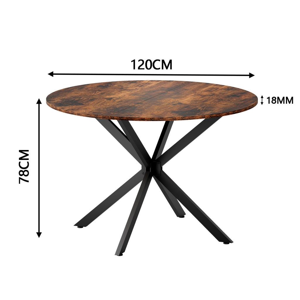 Tavolo da Pranzo Rotondo ?120 cm Stile Industriale ¨C MINIMAL ¨C Legno Marrone/Nero, Gambe a X