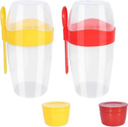 Biberon da to go con coperchio 2 pezzi di biberon da to go con coperchio 870 ml biberon di papà con cucchiaio, grande biberon per bambini con cucchiaio, contenitore per colazione per yoghurt, papà, cornflakes, muesli (giallo + rosso)