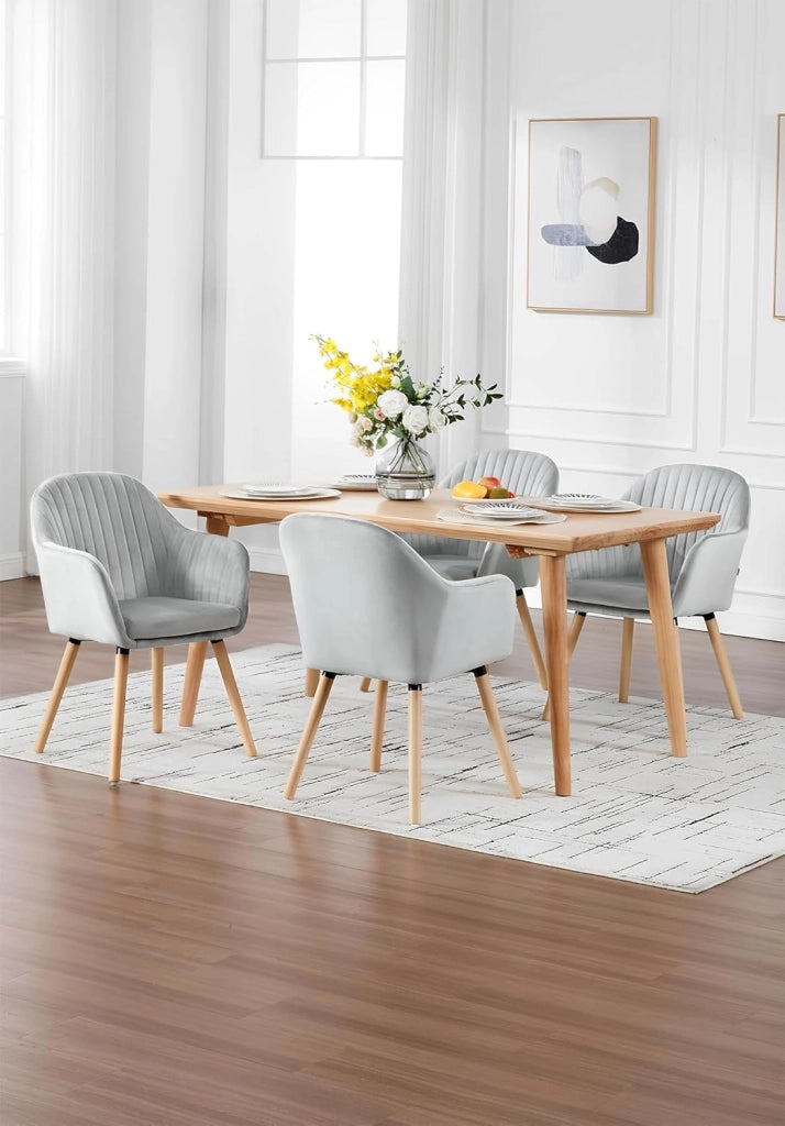 1Pz Sedia da Pranzo Poltroncina per Sala D'attesa Cucina Poltrona con Schienale Braccioli Tessuto in Velluto Gambe di Legno Grigio Chiaro BH95hgr-1