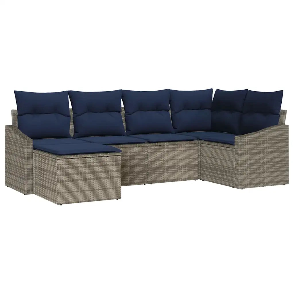 Set di divani con cuscino 6 pcs Grigio e Blu Navy polyrattan
