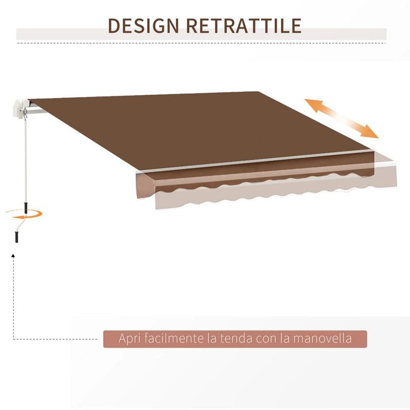 TENDA DA SOLE PER ESTERNO AVVOLGIBILE A MANOVELLA IN METALLO 395 X 245CM RUGGINE