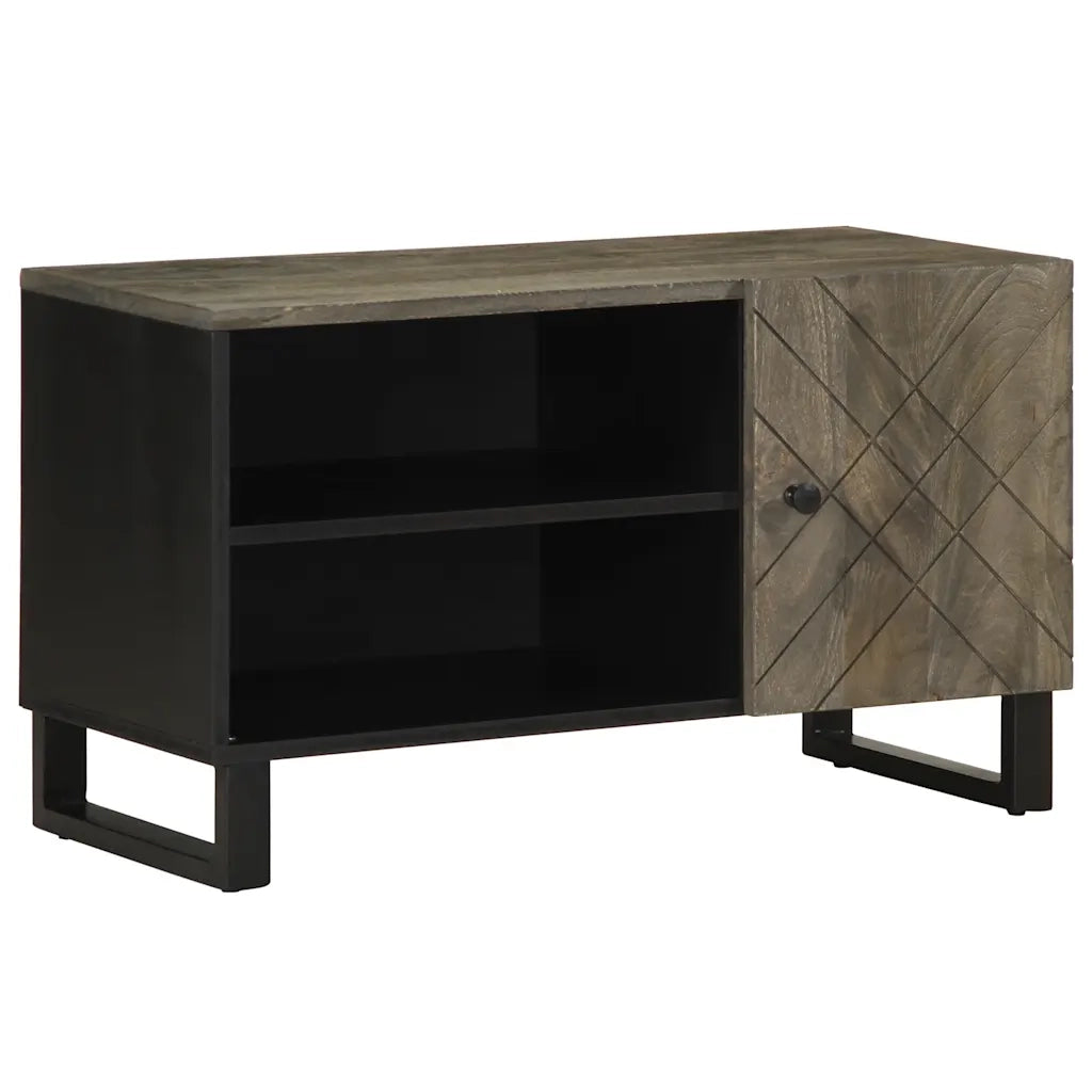 Mobile Porta TV Nero 80x33x46 cm in Legno Massello di Mango