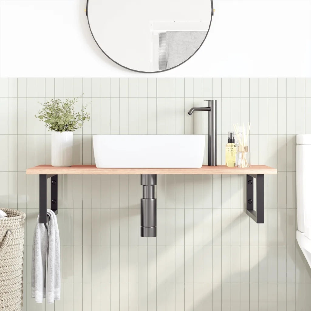 Ripiano a Parete per Lavabo in Acciaio e Massello di Rovere