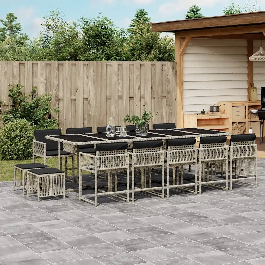 Set da Pranzo da Giardino 15 pz con Cuscini Grigio Polyrattan