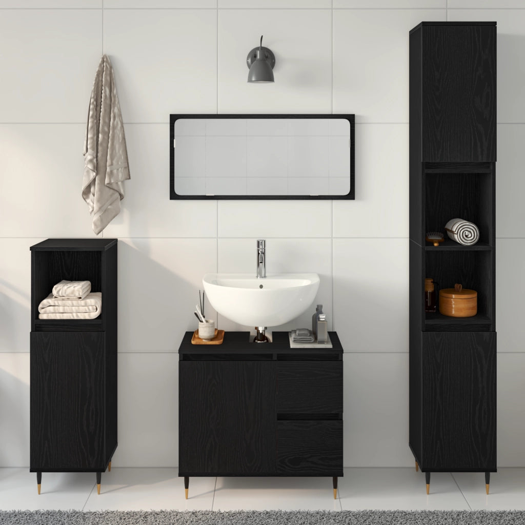 Set di mobili da bagno 3 pezzi in legno ingegnerizzato quercia nera