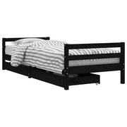 Giroletto Bambini | Letto Infantile | Lettino con Cassetti Nero 80x200cm Massello di Pino