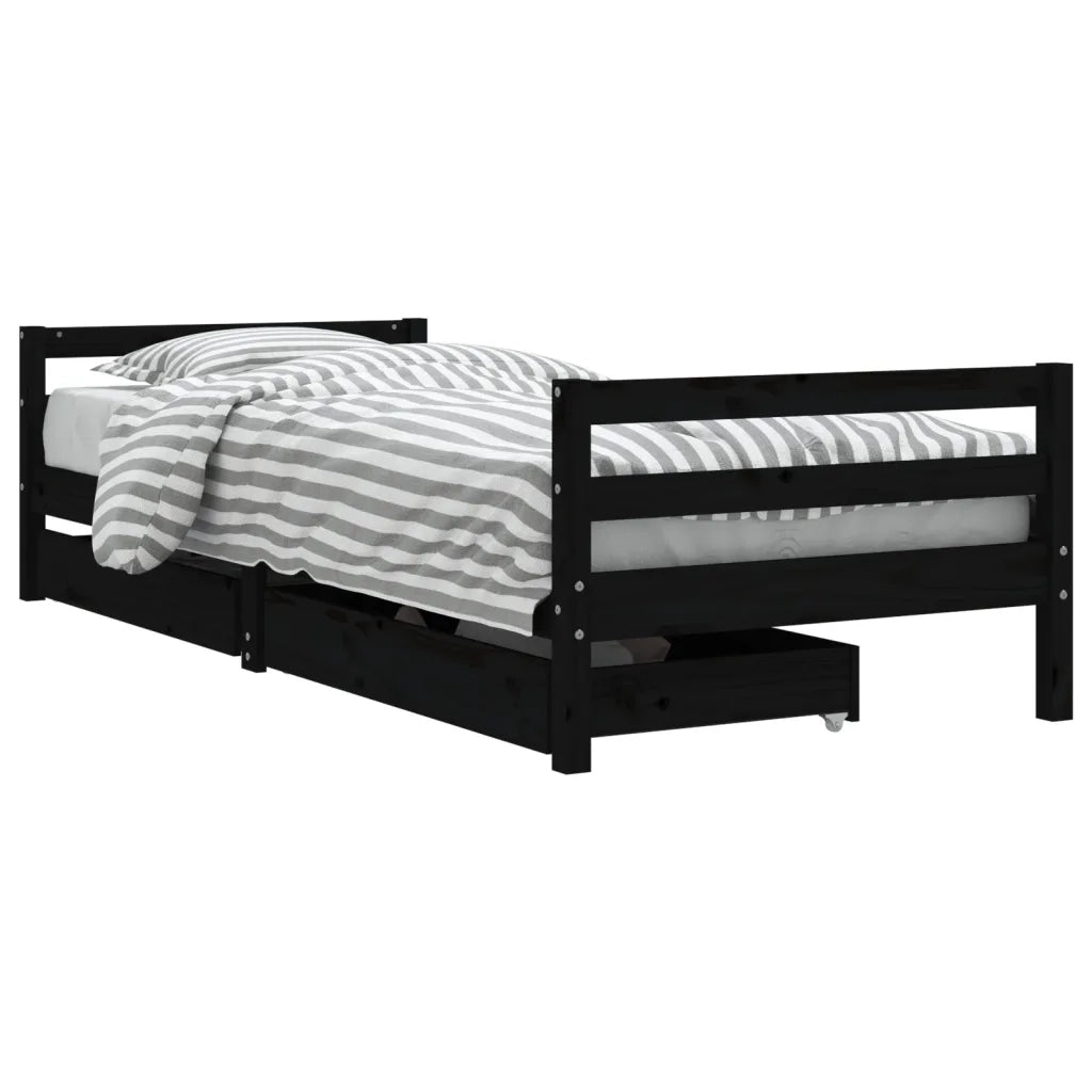 Giroletto Bambini | Letto Infantile | Lettino con Cassetti Nero 80x200cm Massello di Pino