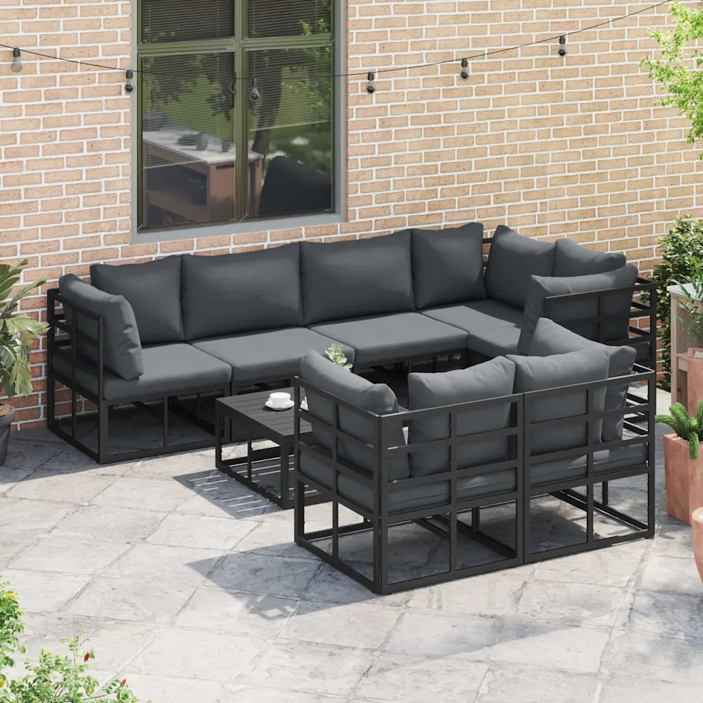 vidaXL Set Divano da Giardino con cuscino 7 pcs Nero Alluminio