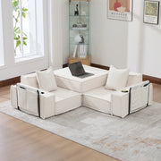 DIVANO pouf modulare 162x78x66 cm velluto a coste beige con 2 cuscini