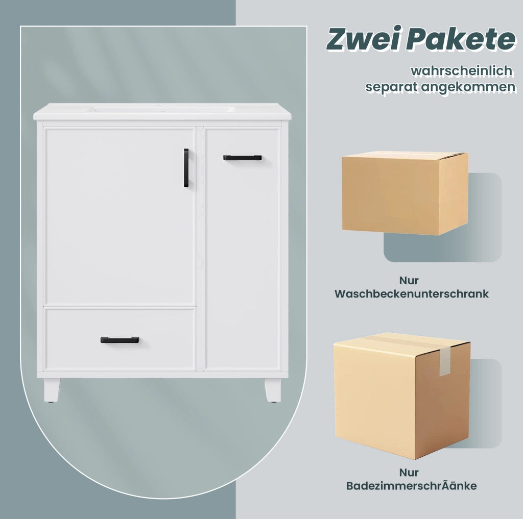 Mobile bagno a terra bianco con lavabo in ceramica e 2 cassetti