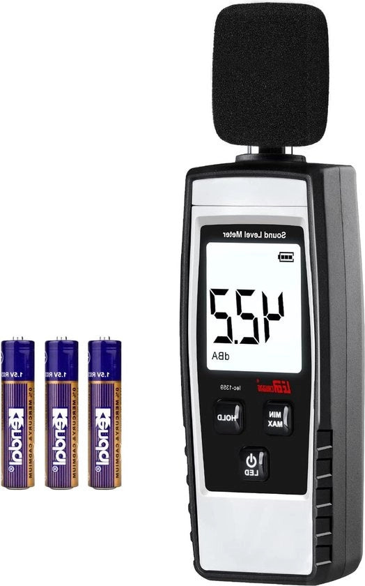 Decibelmetro portatile - 30-130 dB (A) con batterie - decibelmetro grigio