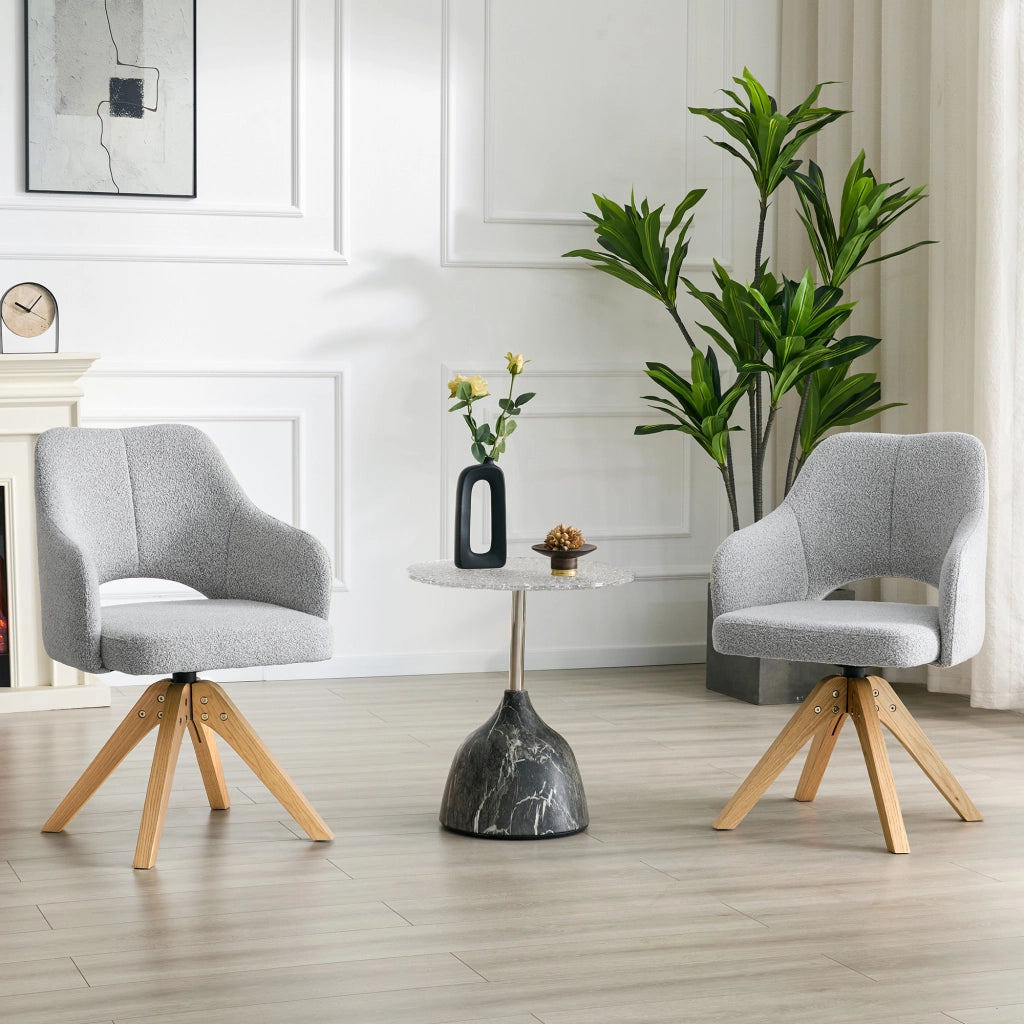 SEDIA Girevole Set da 2 pezzi Tessuto Grigio Chiaro Strutturato Legno Massello
