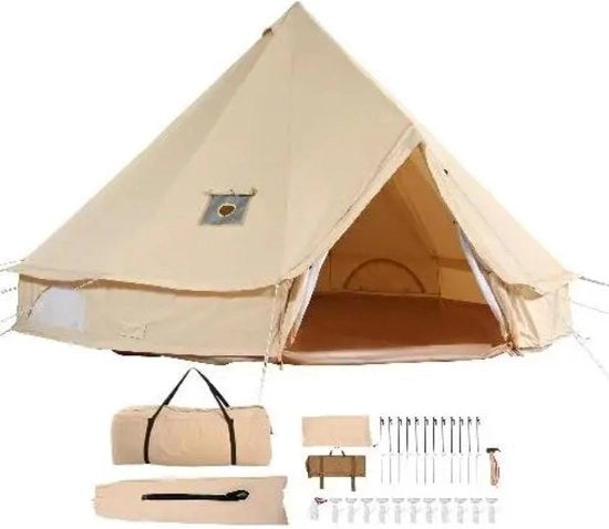 Tenda da Campeggio Rondica - 400x155x250 - 4 Stagioni - 6 Persone - Finestra a Velo - Tela di Canapa - Impermeabile