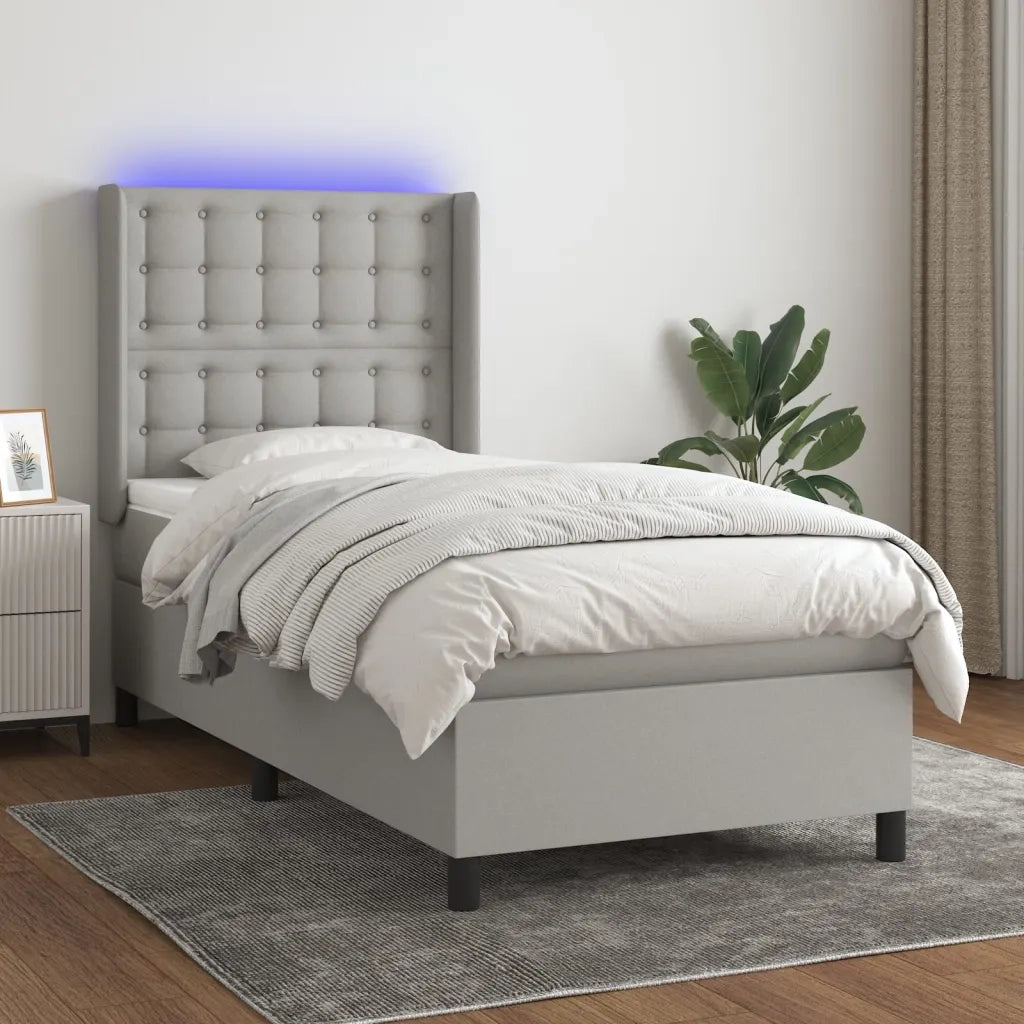 Letto singolo | Letto per adulti | Letto a Molle Materasso e LED Grigio Chiaro 80x200 cm Tessuto