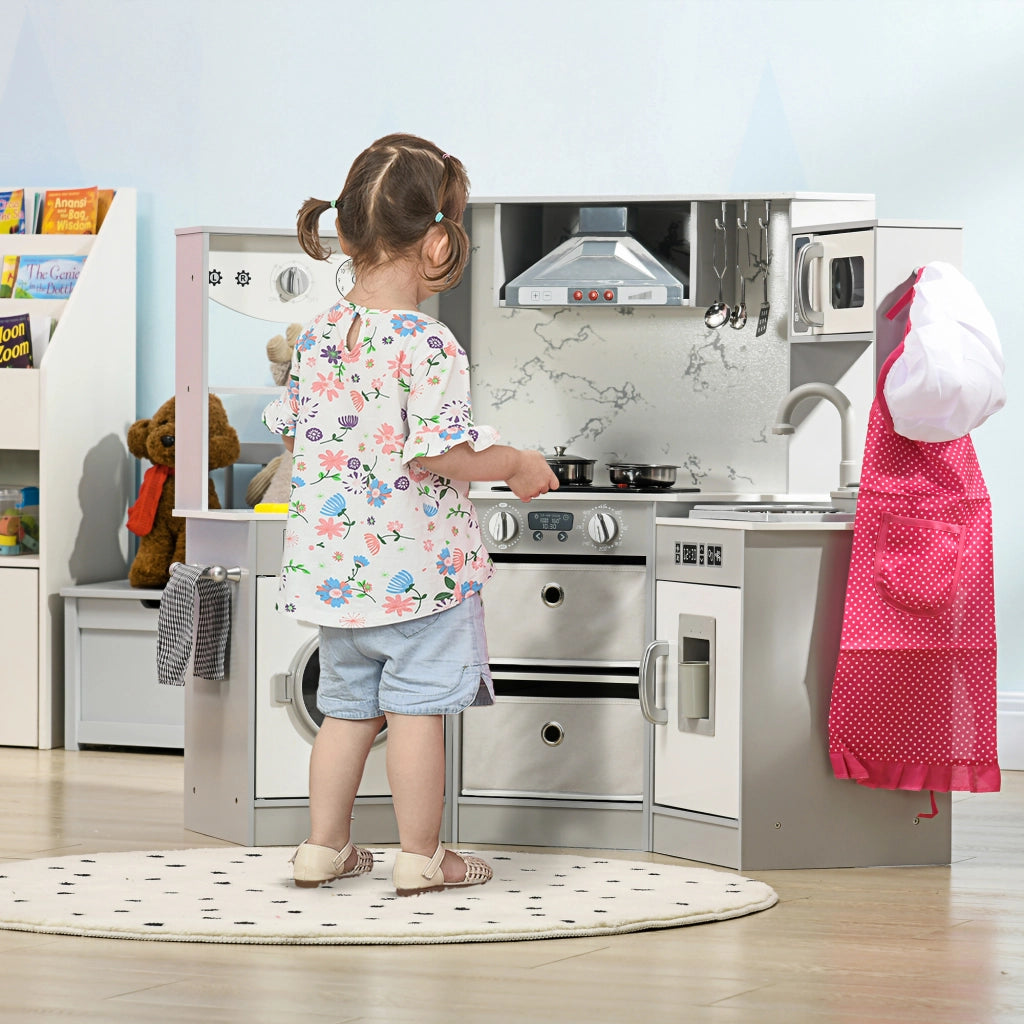 Casetta in Legno per Bambini con Cucina e Accessori ¨C zephmum ¨C Grigio Bianco