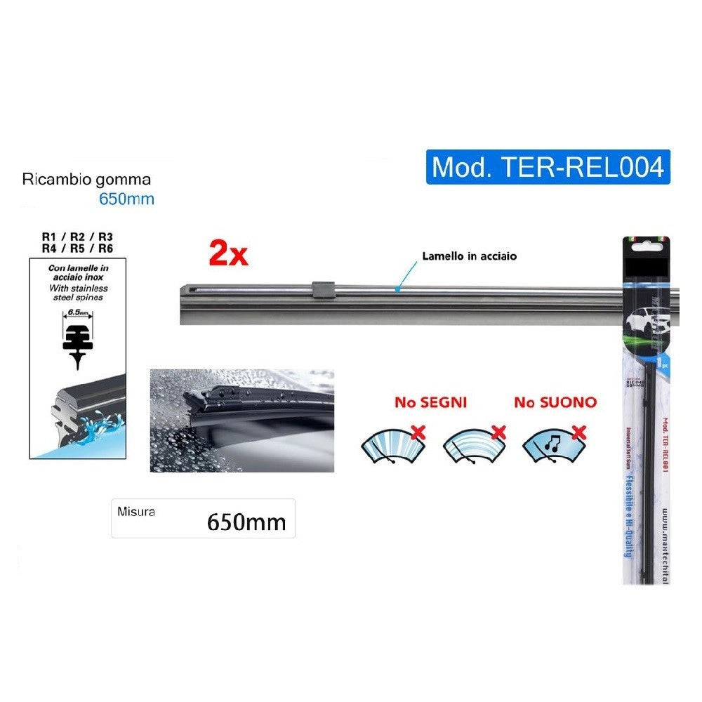 Trade Shop - Ricambio Gomma Per Spazzola Tergicristallo Nero 65 Cm Lamello Acciaio Ter-rel004 -
