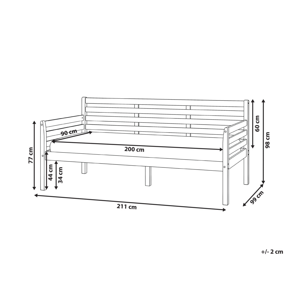 Divano letto in legno di gomma bianca, misura singola 90 x 200 cm con rete a doghe in stile moderno