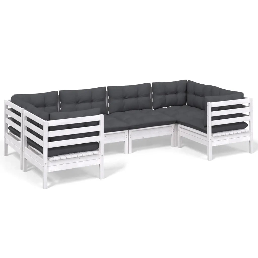 Set Divani da Giardino 6 pz con Cuscini Bianchi Legno di Pinocod mxl 97534