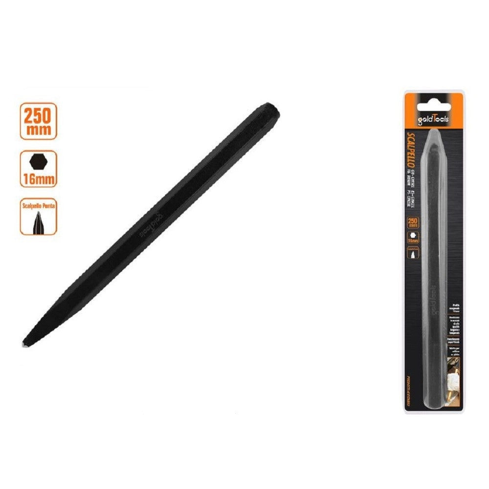 Trade Shop - Scalpello A Punta Attacco Esagonale In Acciaio 250x16mm Utilizzo Su Pietra 57020 -