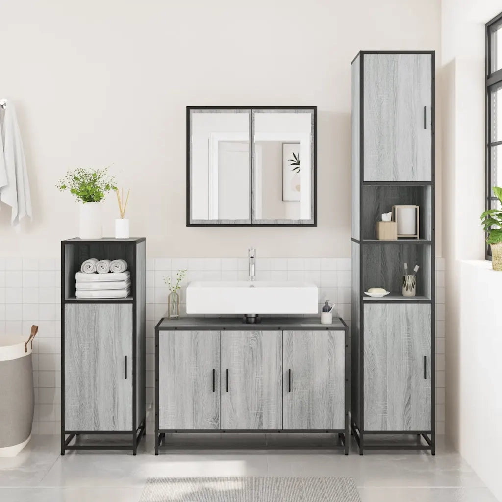 Mobile Lavabo Bagno Grigio Sonoma 90x33x60 cm Legno Multistrato