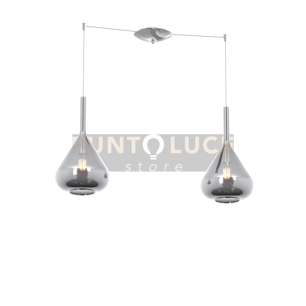 SOSPENSIONE CROMO 2 LUCI SPOSTABILE VETRI FUME 1177CR-S2 S-FU