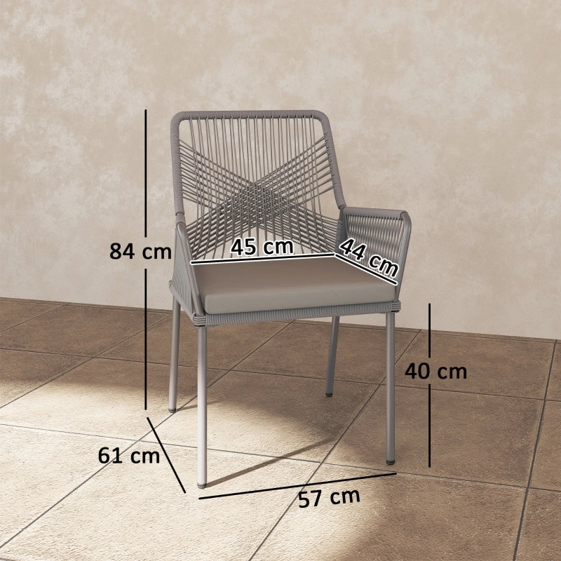 Lotto di 2 Sedie da Giardino; Schienale e Braccioli Ampi; Cuscini Sfoderabili; per Balcone e Terrazza; Rattan; Grigio Scuro