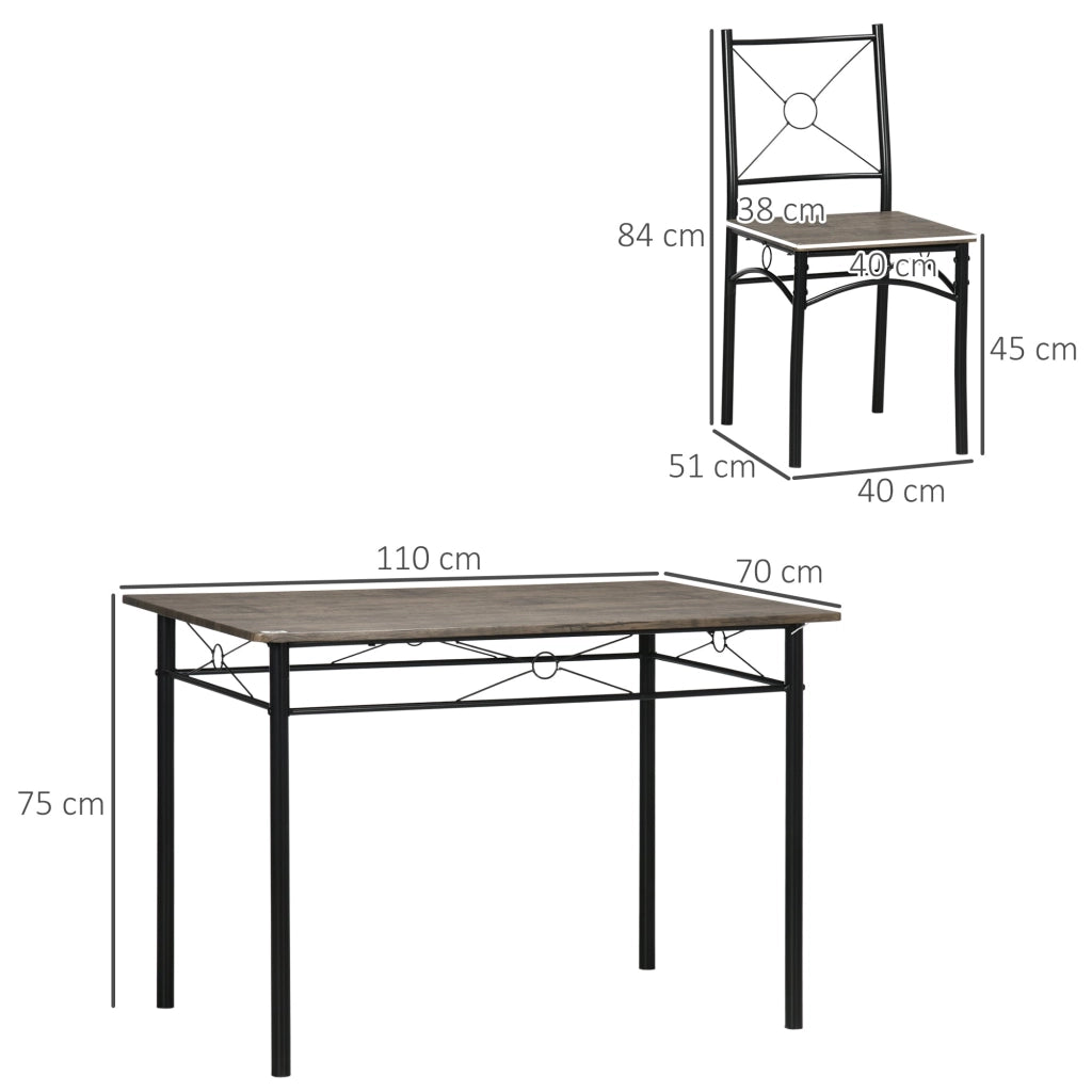 Tavolo da Pranzo con 4 Sedie in MDF e Metallo Marrone e Nero