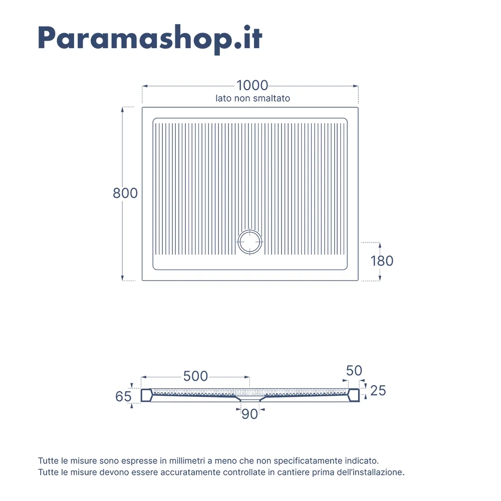 Azzurra ceramica piatto doccia 80x100xh6,5cm bianco lucido design anti-scivolo | Ferdy