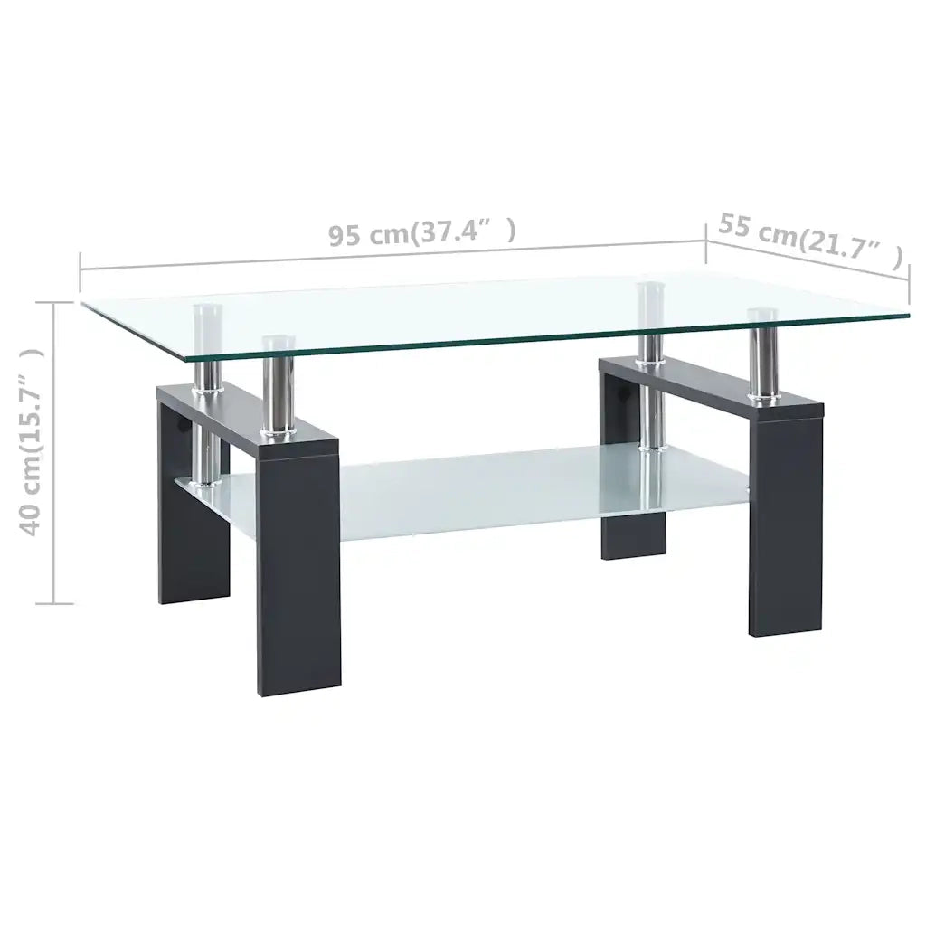 Tavolino Grigio e Trasparente 95x55x40 cm Vetro Temperato 330305