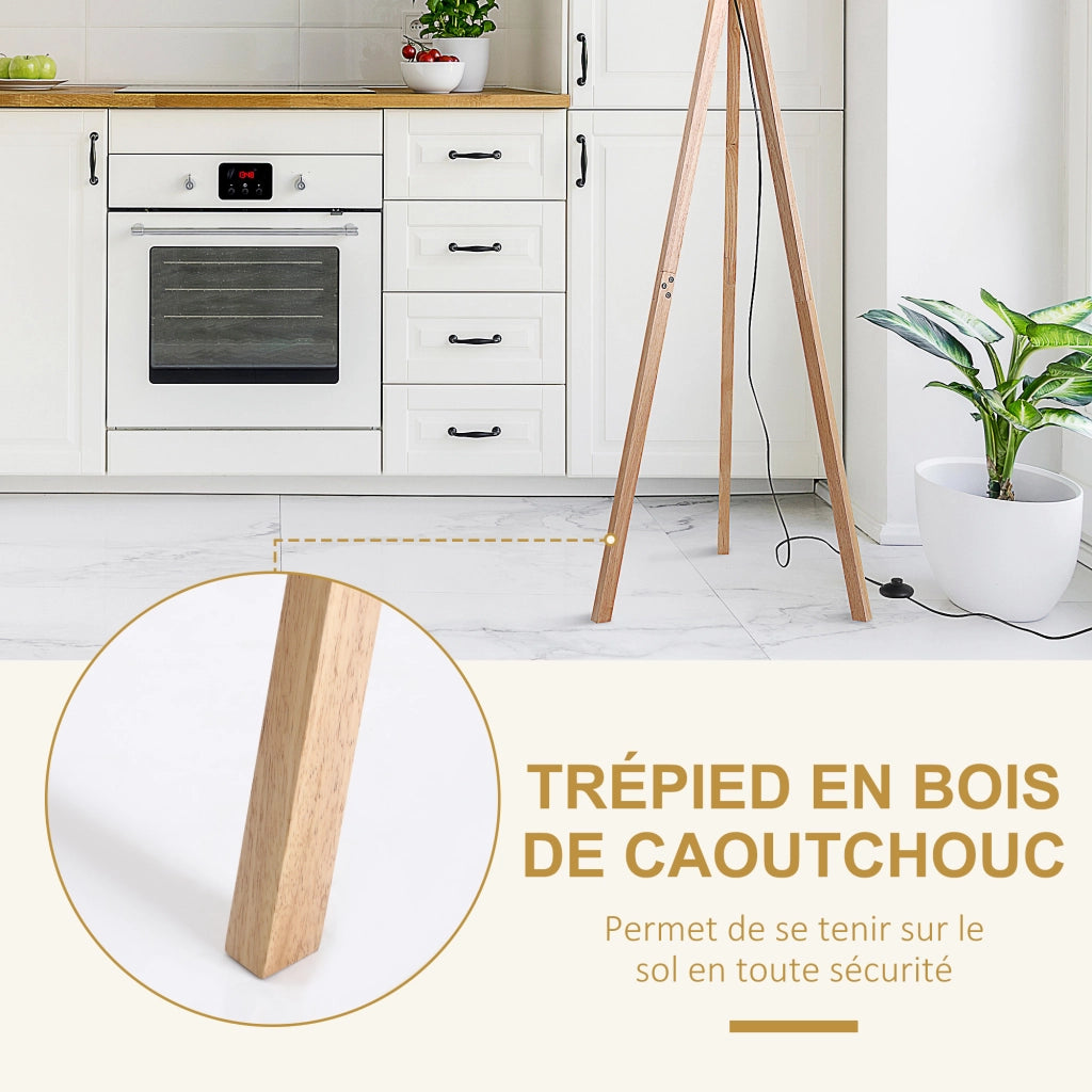 Lampada da Terra Treppiede Stile Scandinavo ¨C Xylo ¨C Legno di Pino e Lino Beige 45x45x152cm
