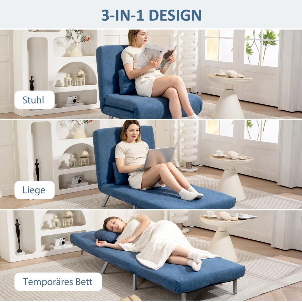Poltrona letto 3 in 1 ¨C Xylo ¨C Tessuto blu con cuscino