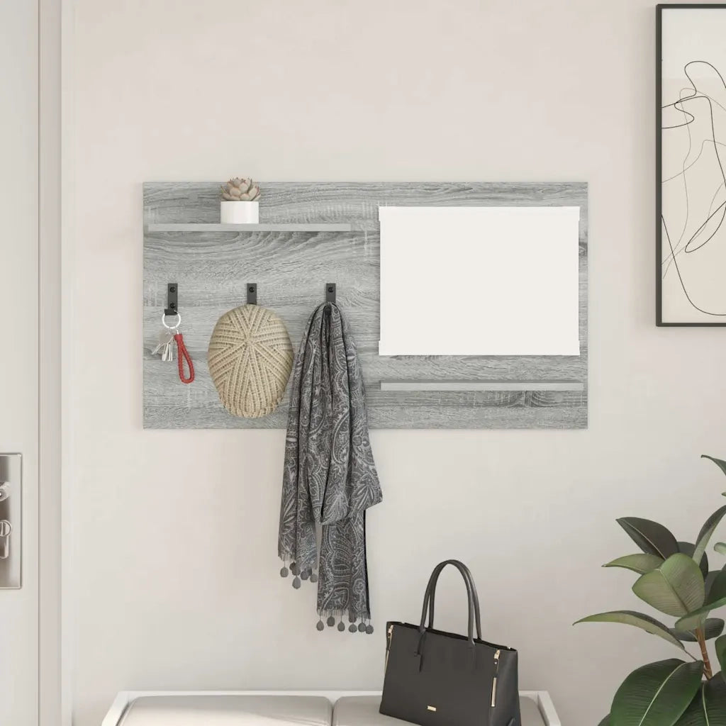 Appendiabiti a muro con specchio-Attaccapanni con specchio Grigio Sonoma 90 x 10 x 50 cm