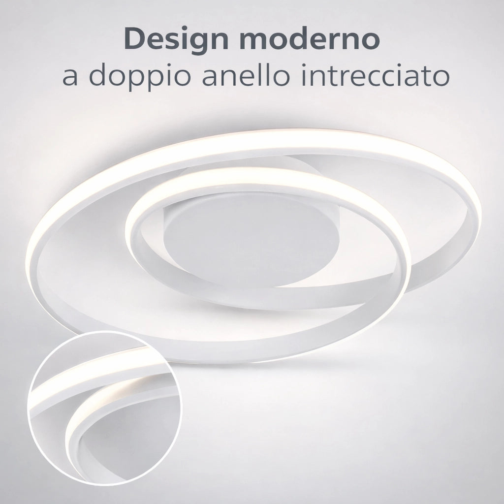 Plafoniera LED Soffitto 32W 2560LM Ø45cm CCT Switch Luce Calda, Fredda e Naturale Moderna Design Anelli Intrecciati Bianco 240°