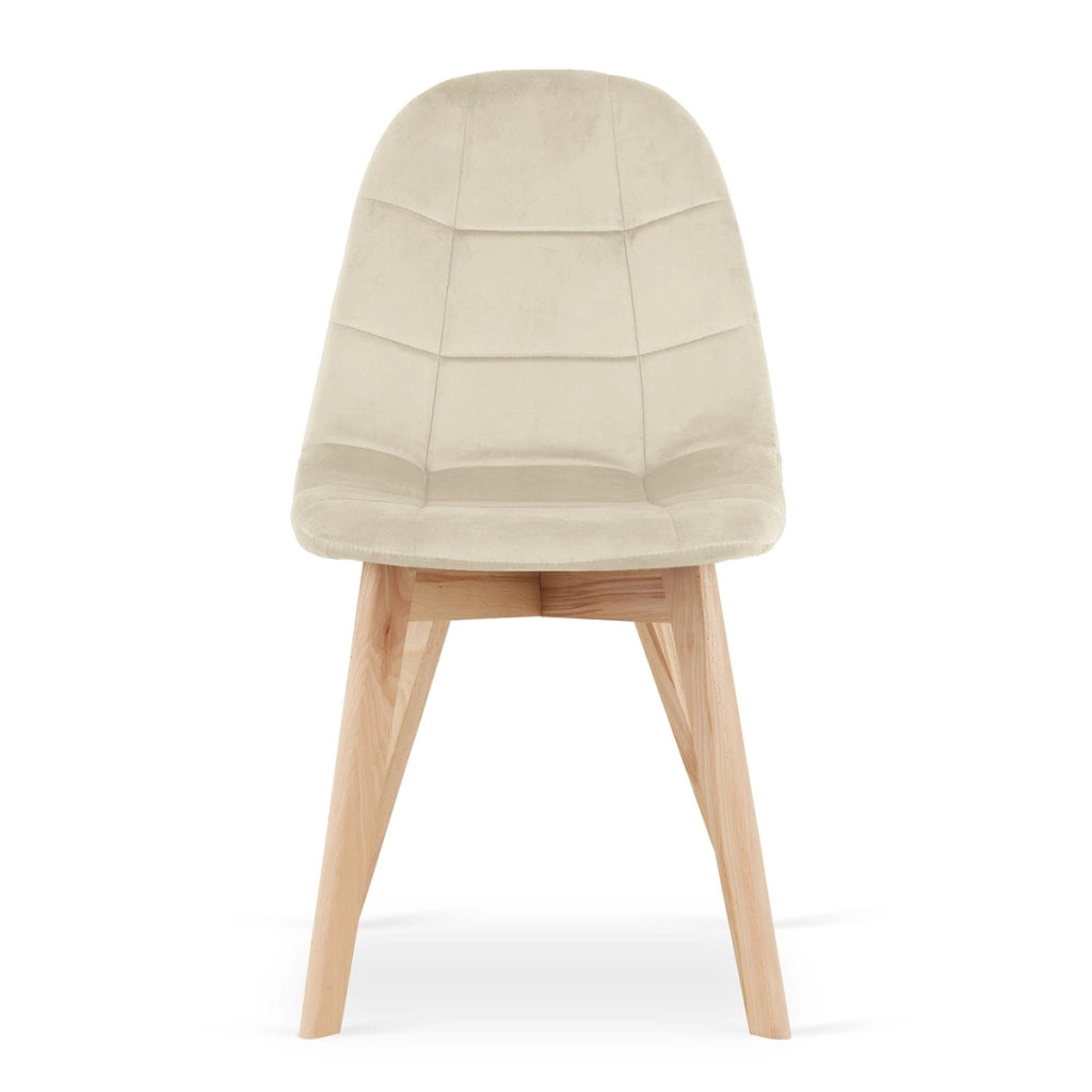 Sedia da pranzo Bora in velluto beige con gambe in faggio