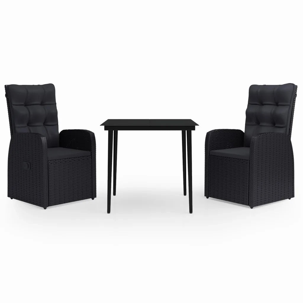 Set da Pranzo da Giardino con Cuscini 3 pz Nero cod mxl 40983