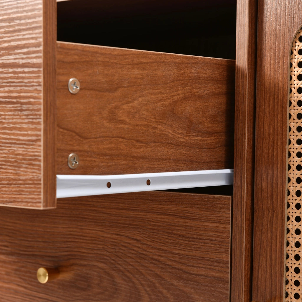 Cassettiera con 2 Ante e 3 Cassetti; Ripiano Regolabile; Stile Vintage; in Legno e Metallo; 150×40×90 cm; Noce