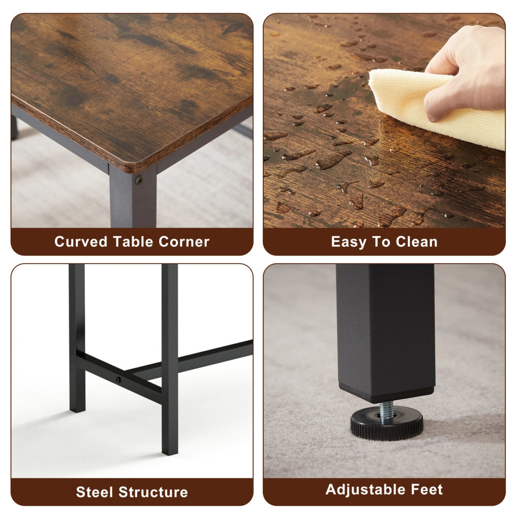 Set tavolo da pranzo ULEVR 110x60 cm con 2 panche per 4 persone, stile industriale marrone rustico e nero