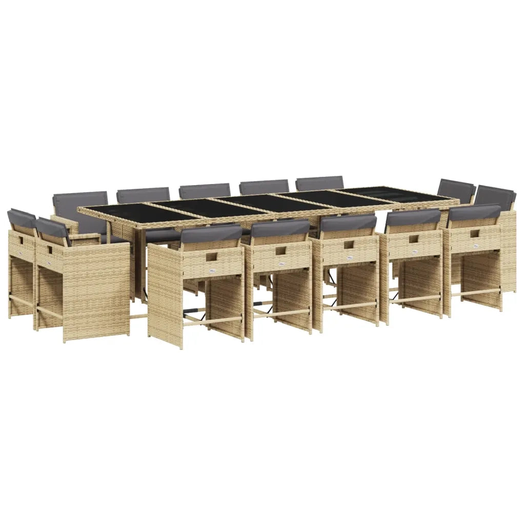 Set Pranzo da Giardino 15 pz con Cuscini Beige Misto Polyrattan 3278003