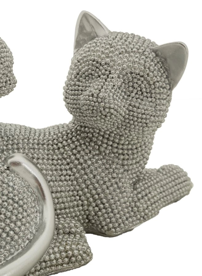 Decorazione Gatto Sparky con Cucciolo 19x9x13 cm in Resina Argento