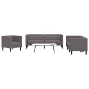 Set Divani Chesterfield 3pz Grigio in Similpelle