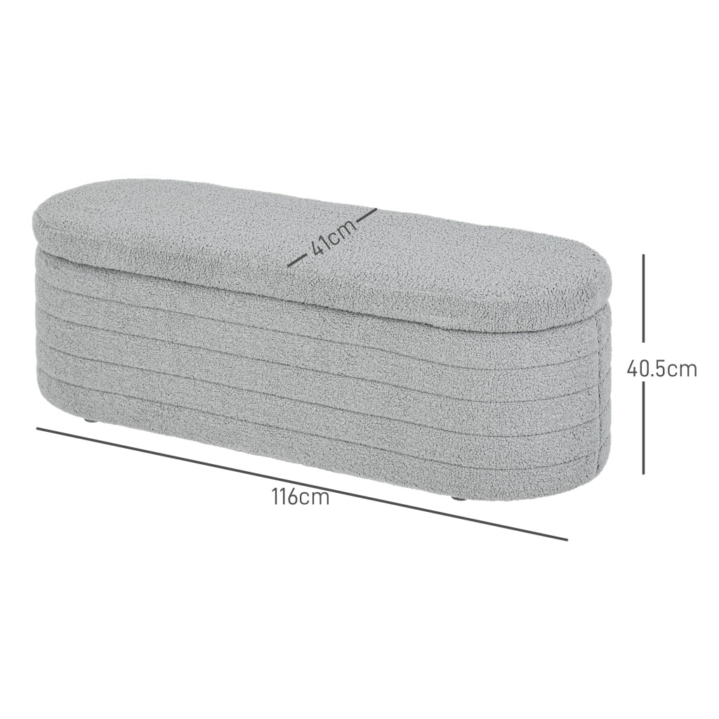 Panca Contenitore Fondo Letto 116x41x40,5 cm in Tessuto Teddy Grigio Chiaro