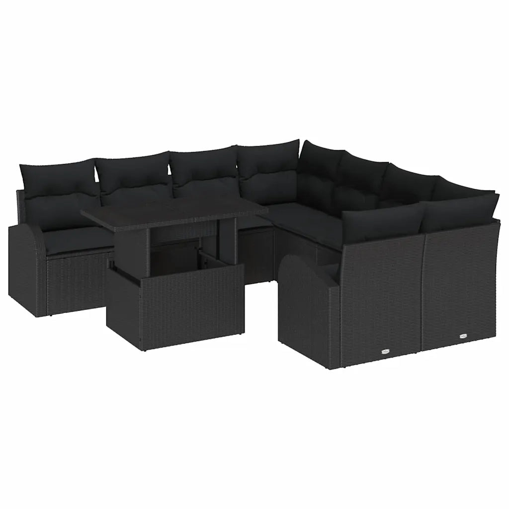 Set Divano da Giardino con archiviazione 9 pcs Nero polyrattan 3348619