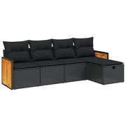 Set Divani da Giardino 5 pz | Set Salotto da Giardino con Cuscini in Polyrattan Nero