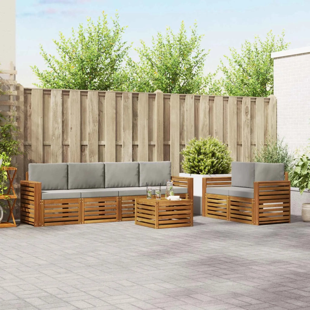 Set di divani da esterno 7 pcs Grigio Naturale e Chiaro