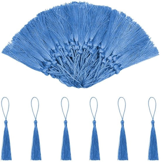 Tasselli di seta per segnalibro - 100 pezzi - Blu - Accessorio creativo - Ideale per souvenir - Adatto per decorazioni