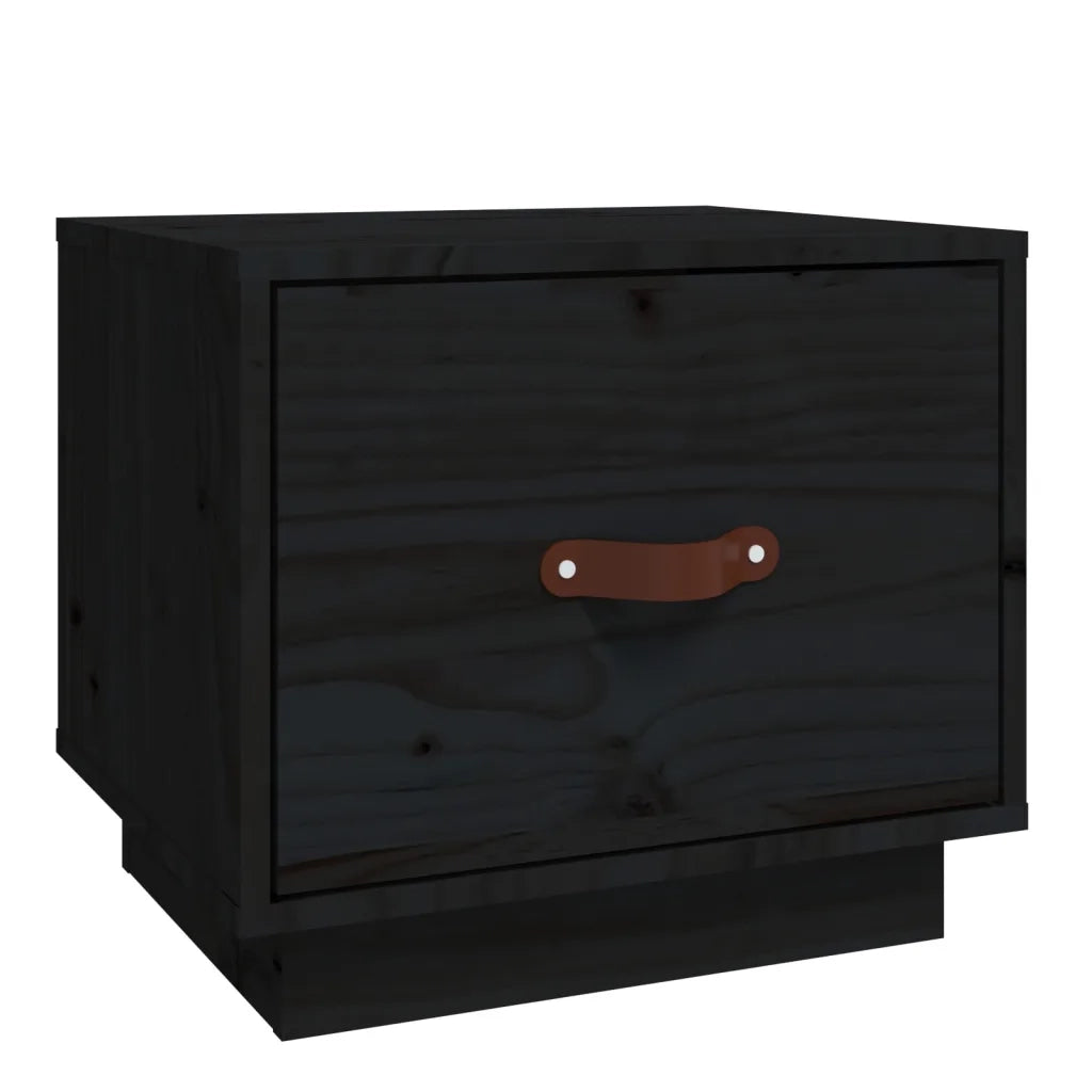 Comodino Nero 40x34x35 cm in Legno Massello di Pino 818293