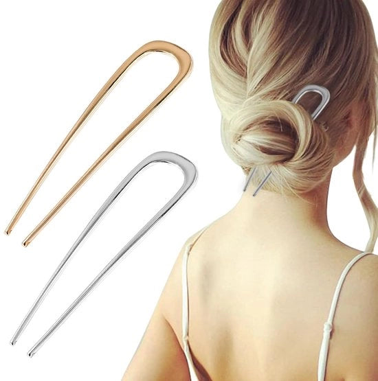 2 pezzi di clip - Clip - Spille per capelli - Spille per capelli francesi grandi - 5,5 pollici - Rotoli capelli - U - 2 punte per boccia capelli - per capelli lunghi e spessi - Oro, Argento