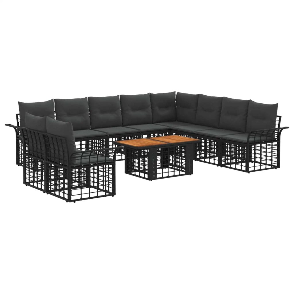 Set Divano da Giardino 11 pz Nero e Grigio scuro polyrattan 3437993